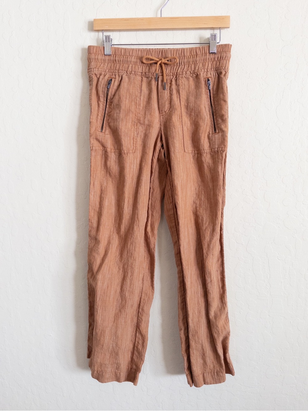 Athleta Cabo Linen Textured Wide Leg Pants size 4 Tan Brown Pull On Beach Travel - Picture 7 of 12